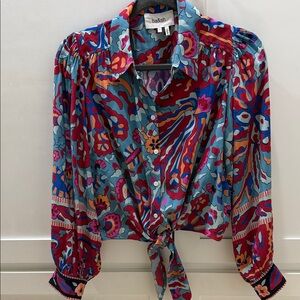 ba&sh Martha Printed Cropped Blouse XS